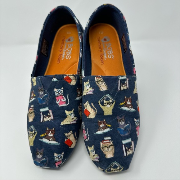 Skechers BOBS for Cats Blue Slip-On Shoes women’s 8.5. Cats with glasses, books - Picture 12 of 16